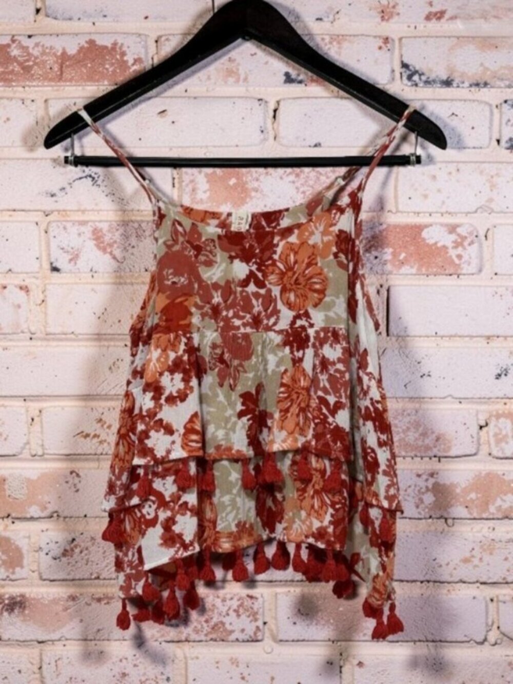 RAGA Floral Print Tiered Cami Top Tassels Size S